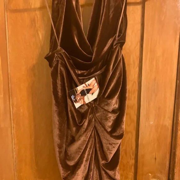 Naked Wardrobe Brown Velvet Backless Dress - Med - Picture 5 of 7